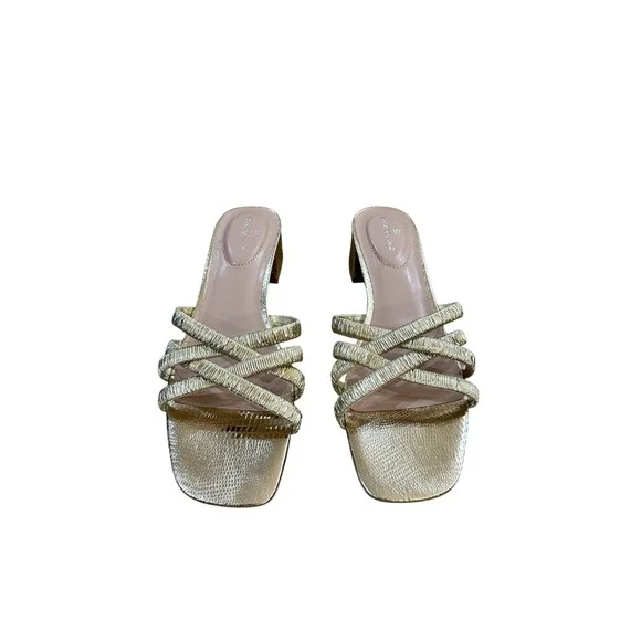 Bandolino Gold Metallic Strappy Square Toe Block Heel Mules Sandals 9.5M - Picture 1 of 5